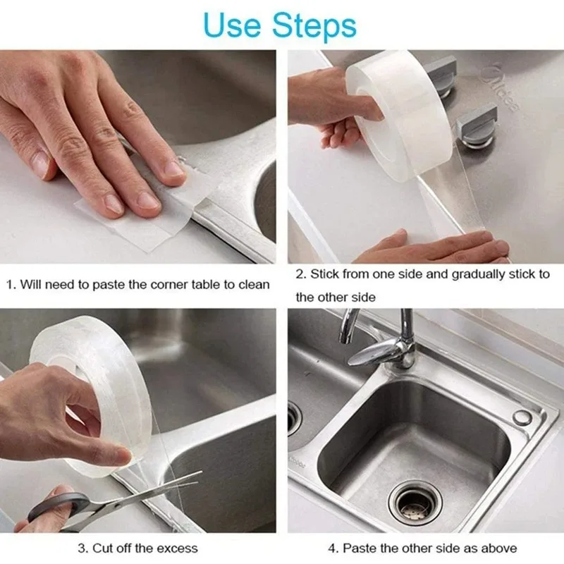 Kitchen Bathroom Shower Waterproof~ Mould Proof Tape Sink Bath Sealing Strip Tape~Self Adhesive Waterproof~ Adhesive Nano Tape