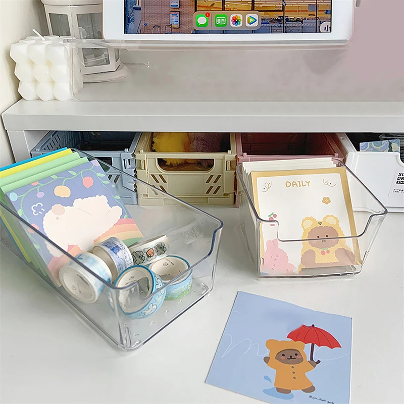 Acrylic Storage Box Transparent Desktop Organizer Large Capacity Stickers Box Subpackage Holder Desktop Stationery Storage Box