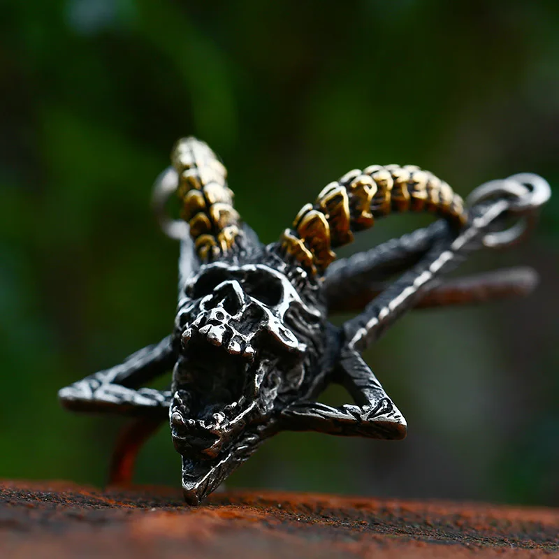 BEIER 2022 New Design Stainless Steel Skull Devil Horn Pendant Star Skull Necklace Gothic Biker Jewelry Wholesale