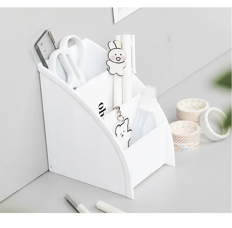 Multi-function Pen Holder Plastic PP Desktop Storage Box Case 3 Grid Sub-grid Make up Cosmetic Holder Desk Pen Pencil Organizer