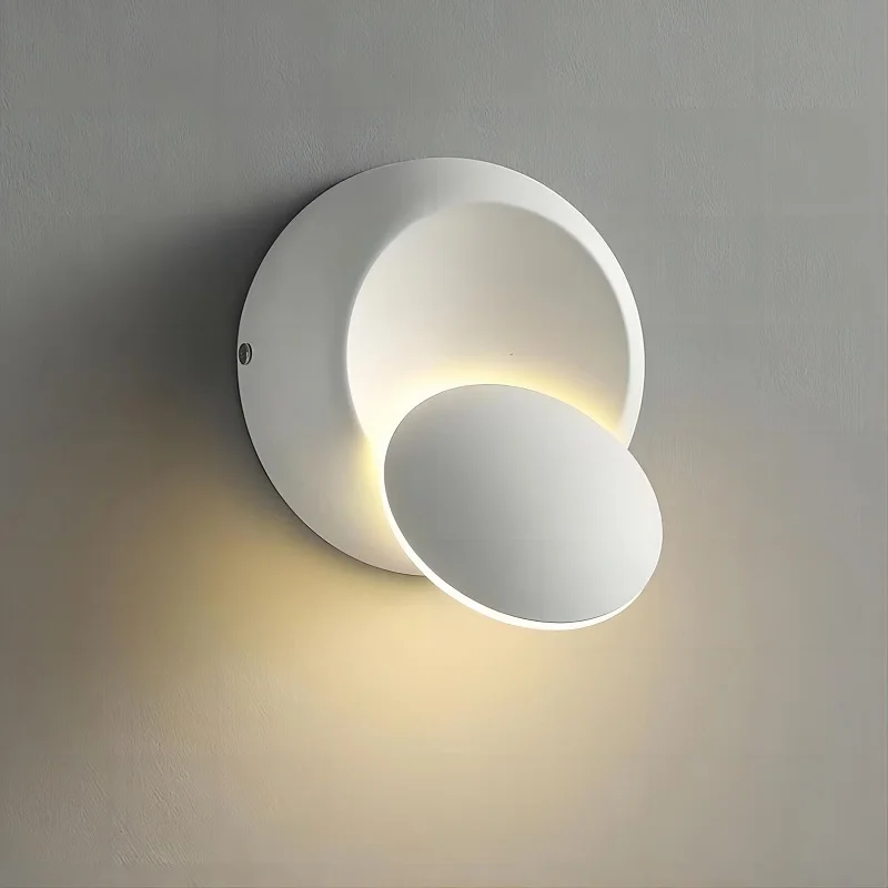 

Nordic Simple LED Wall Light 360 Degrees Rotating Circular Bed Eclipse Wall Light Aisle Background decorative Wall Light