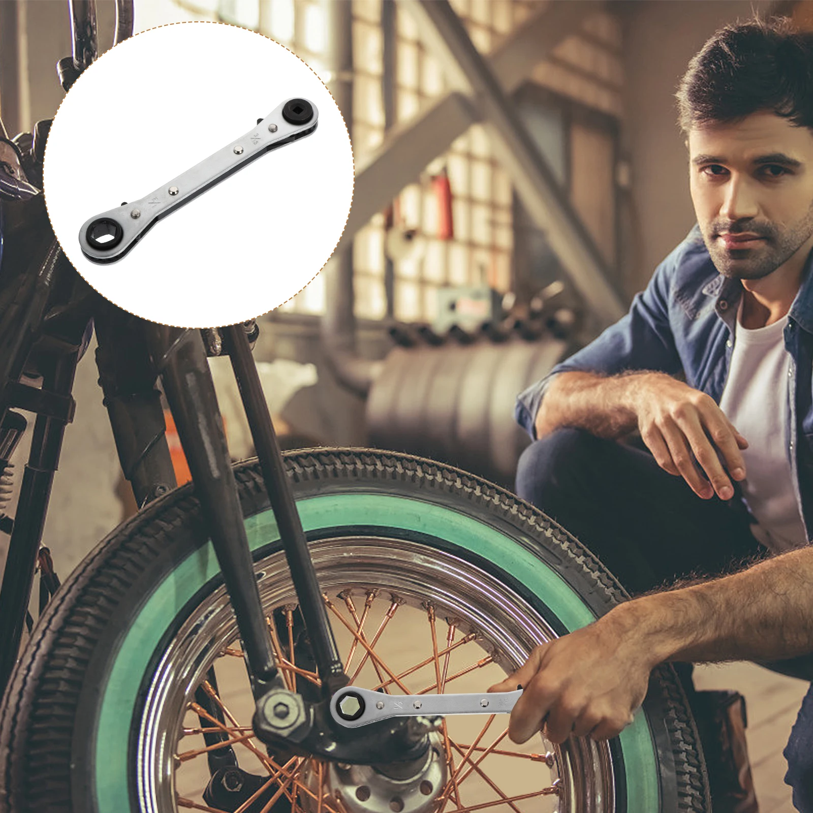 

Dual Headed Ratchet Wrench Multipurpose Chrome Vanadium Steel Air Conditioner Valve Wrench Suitable Factories Home Repair Shop