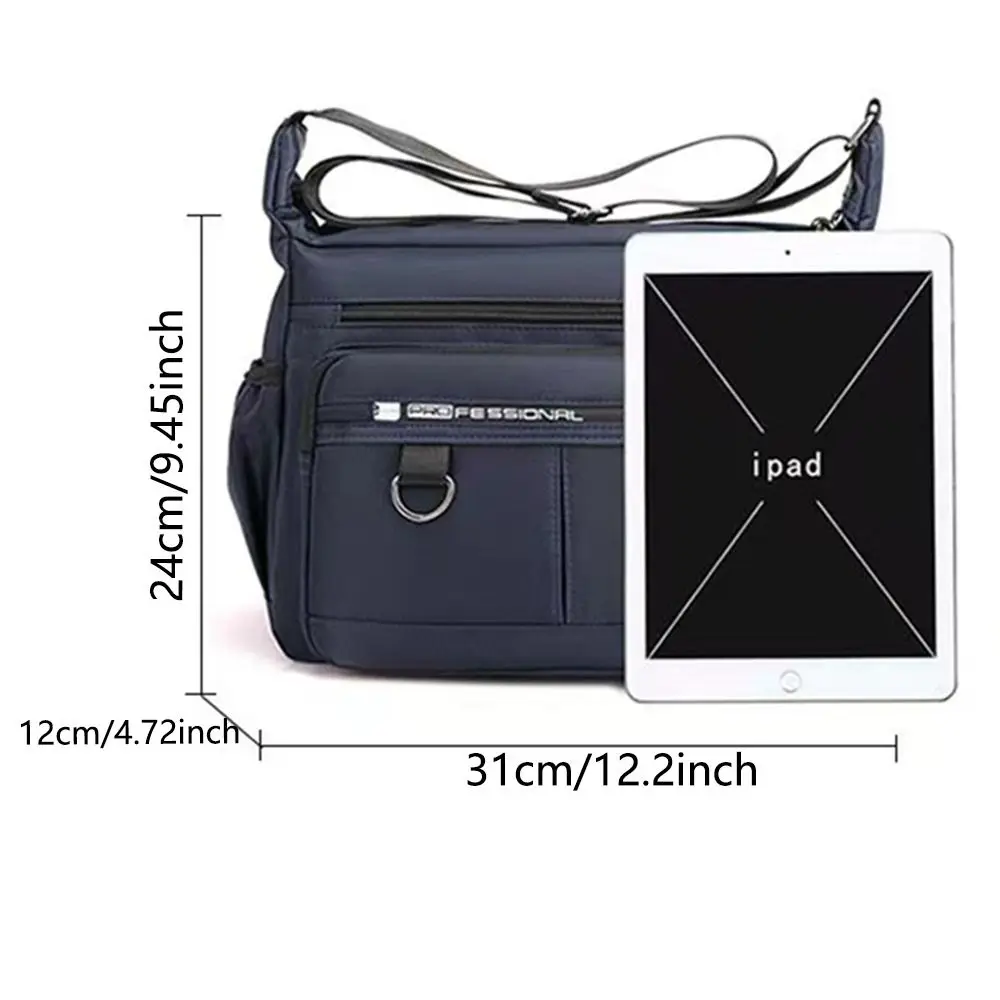 Water Resistant Shoulder Messenger Bag Multi Pockets Crossbody Casual Crossbody Bag with Water Bottle Holders Large Capacity