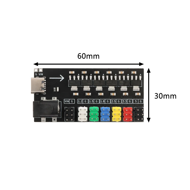 Multi-channel Power Supply Voltage Regulator Module Board with Type-C and DC Socket AMS1117-1.2V/1.5V/1.8V/2.5V/3.3V/5.0V 800mA