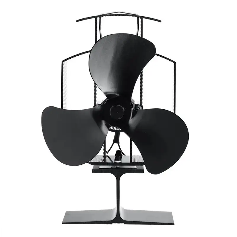 KSOL Wood Stove Fan Small Designed 4 Blades Heat Powered Fireplace Fans for Wood/Log Burner/Fireplace Black TP2001-3