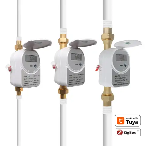 Zigbee Smart Valve Ultrasonic Water Meter with LCD Display Water Quantity Flow Consumption Measurement IP68 Work with Tuya APP