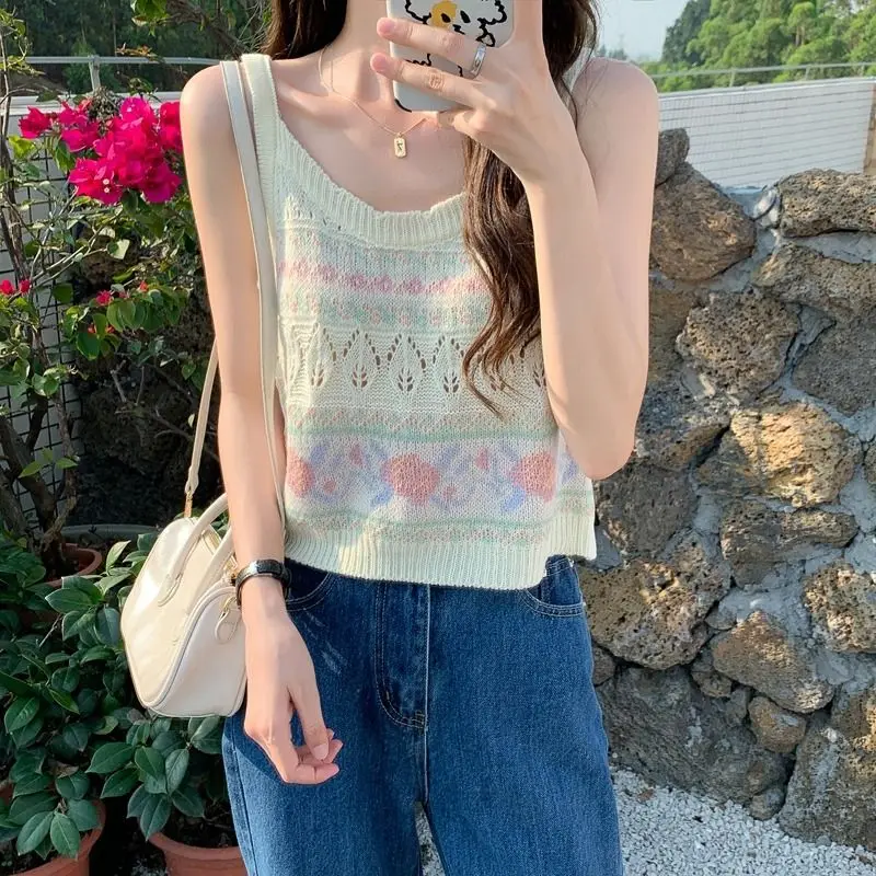 

Женские укороченные топы Y2K, полый летний корсет, корейский жилет на подтяжках, сексуальный корейский модный трикотаж с лямкой на шее, тонкий камзол D66