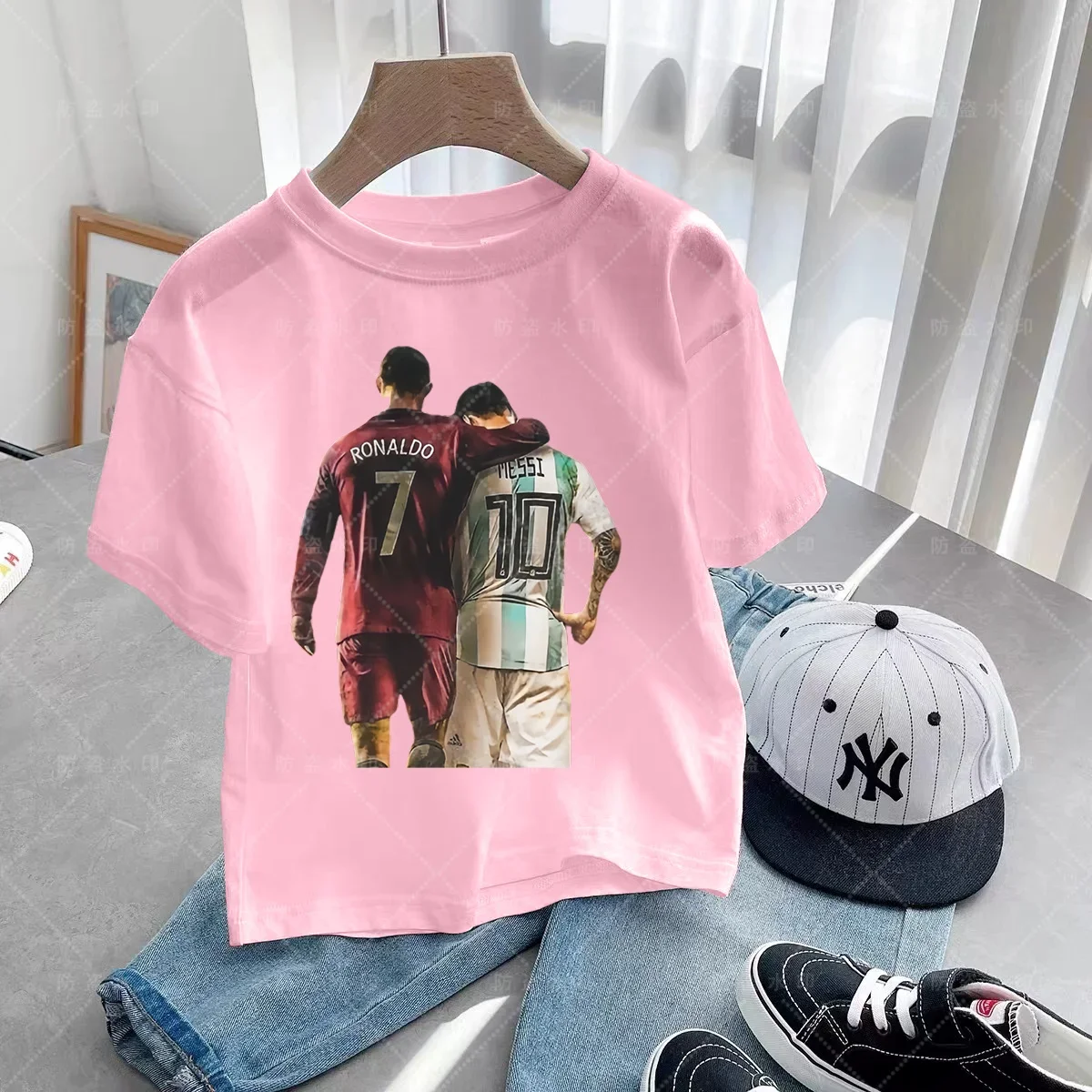 Fashion Kids  Printed T-shirts Popular Soccer Star Messi Cool Boys and Girls Short Sleeved Casual Round Neck T-shirts for Mens