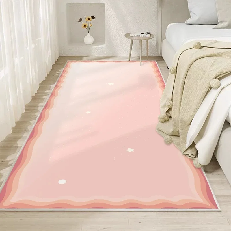 VIKAMA Bedside crystal velvet carpet ,long strip gradient dopamine floor mat,ins style,for girls and children,bedroom carpet