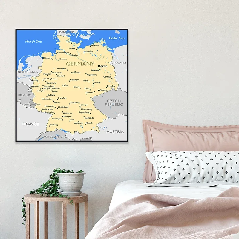 

60*60cm The Germany Map Canvas Painting Unframed Print Wall Art Poster Living Room Home Decoration School Classroom Supplies