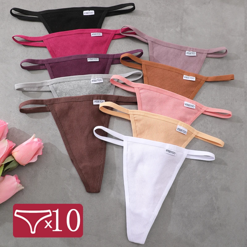 FINETOO 10 Stück/Set Nahtlose Baumwoll-Slips für Damen Elastische String-Tangas mit Niedrigem Bund Atmungsaktive G-Strings Sexy Dessous S-XL