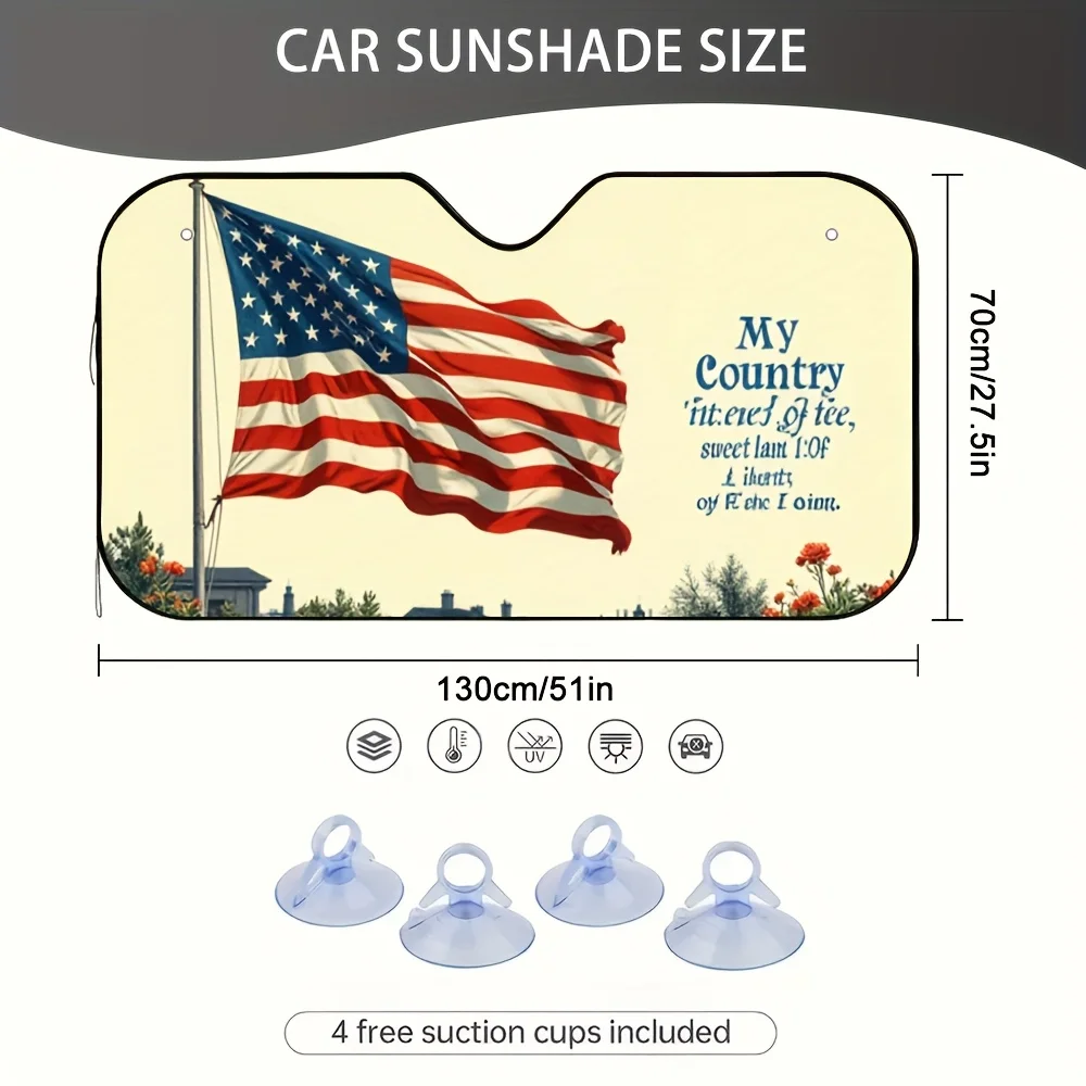 1pc Independence Day Flags Car Sun Visor - American Flag Design With Patriotic Text, Quick & Easy Installation For Drivers, 2D F