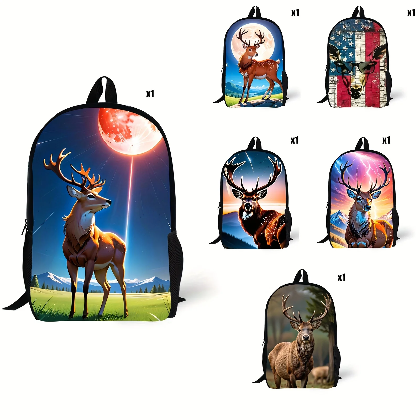 Deer Print Cool Backpack,Young Student Schoolbag, Casual Large Capacity Portable Travel Bag