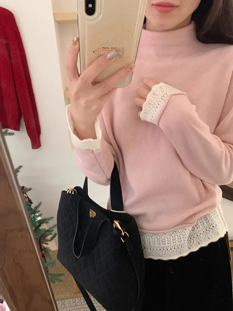 التخسيس لصق طويل Sve قاعدة irt المرأة Faionable Sli شتاء جديد Sle النسخة الكورية تصميم فضفاض صالح الدانتيل