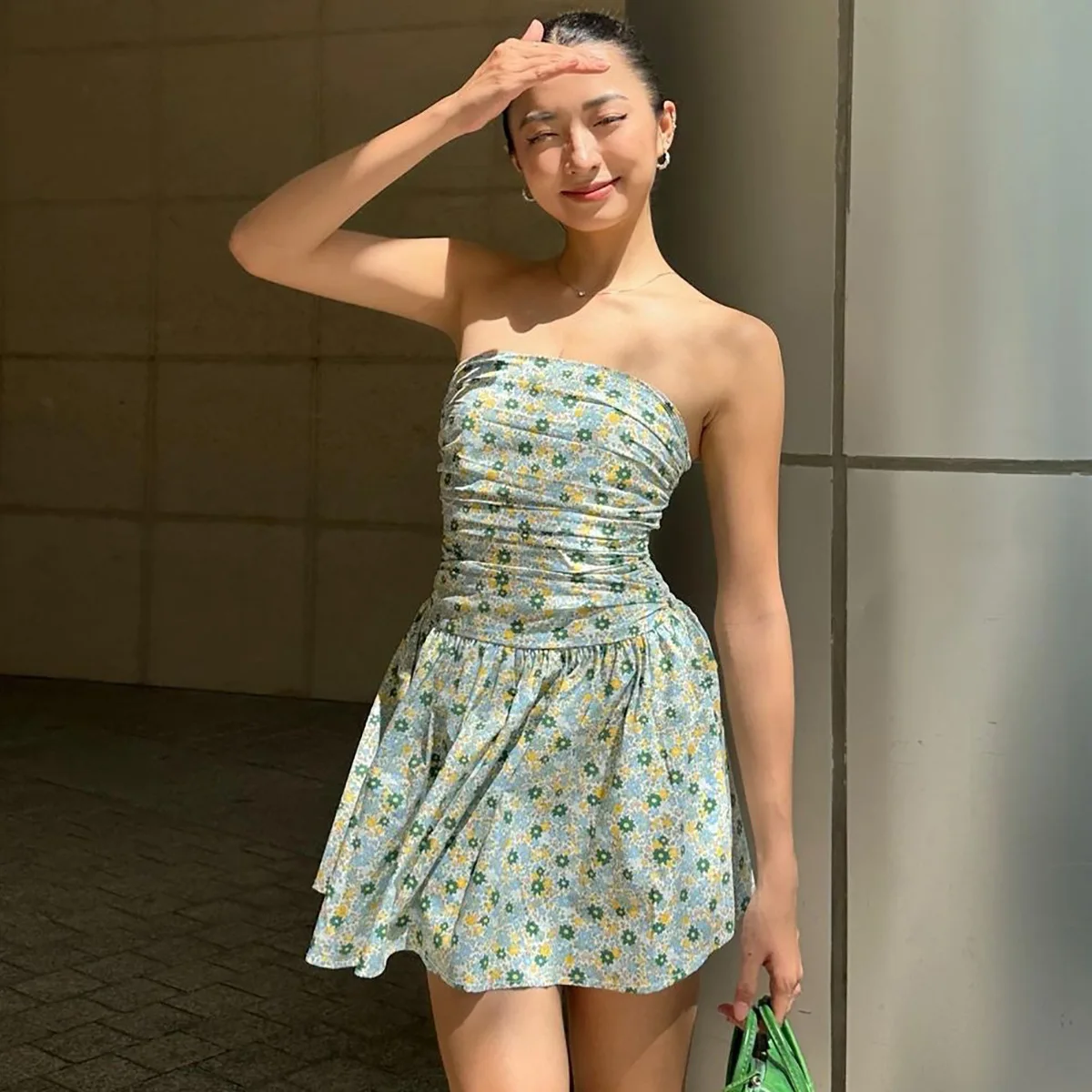 

2025 Sexy Flower for Women Dress Sweet Pink Sleeveless Strapless Dress Party Short Dresses Vintage Mini Dress Summer