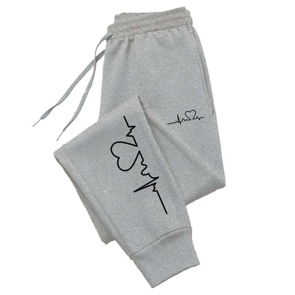 กางเกงจ็อกกิ้งสำหรับผู้หญิง กางเกงคุณภาพสูง ฤดูใบไม้ร่วง ฤดูหนาว ชุดออกกำลังกาย กางเกงขายาว ลายหัวใจ สไตล์สตรีท กางเกงวอร์มผู้หญิง