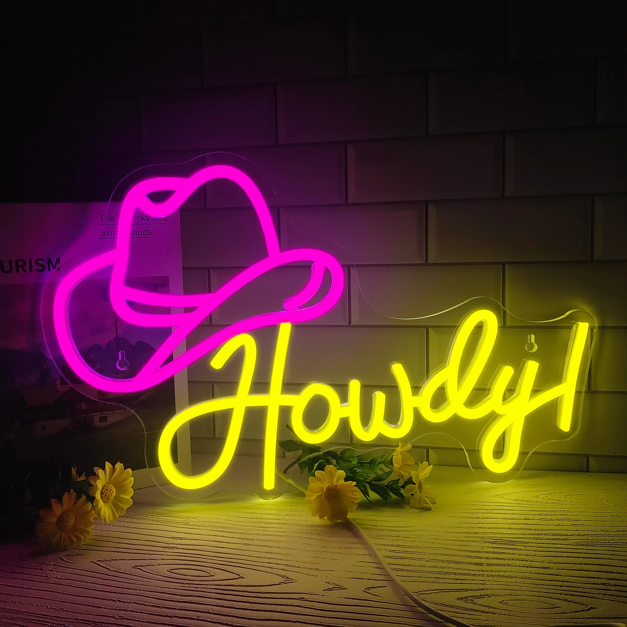 

Ковбойская шляпа Howdy, неоновая вывеска, буквенный светодиодный Декор, неоновые вывески для пива, бара, кафе, магазина, спальни, клуба, настенные декоративные светильники Usb