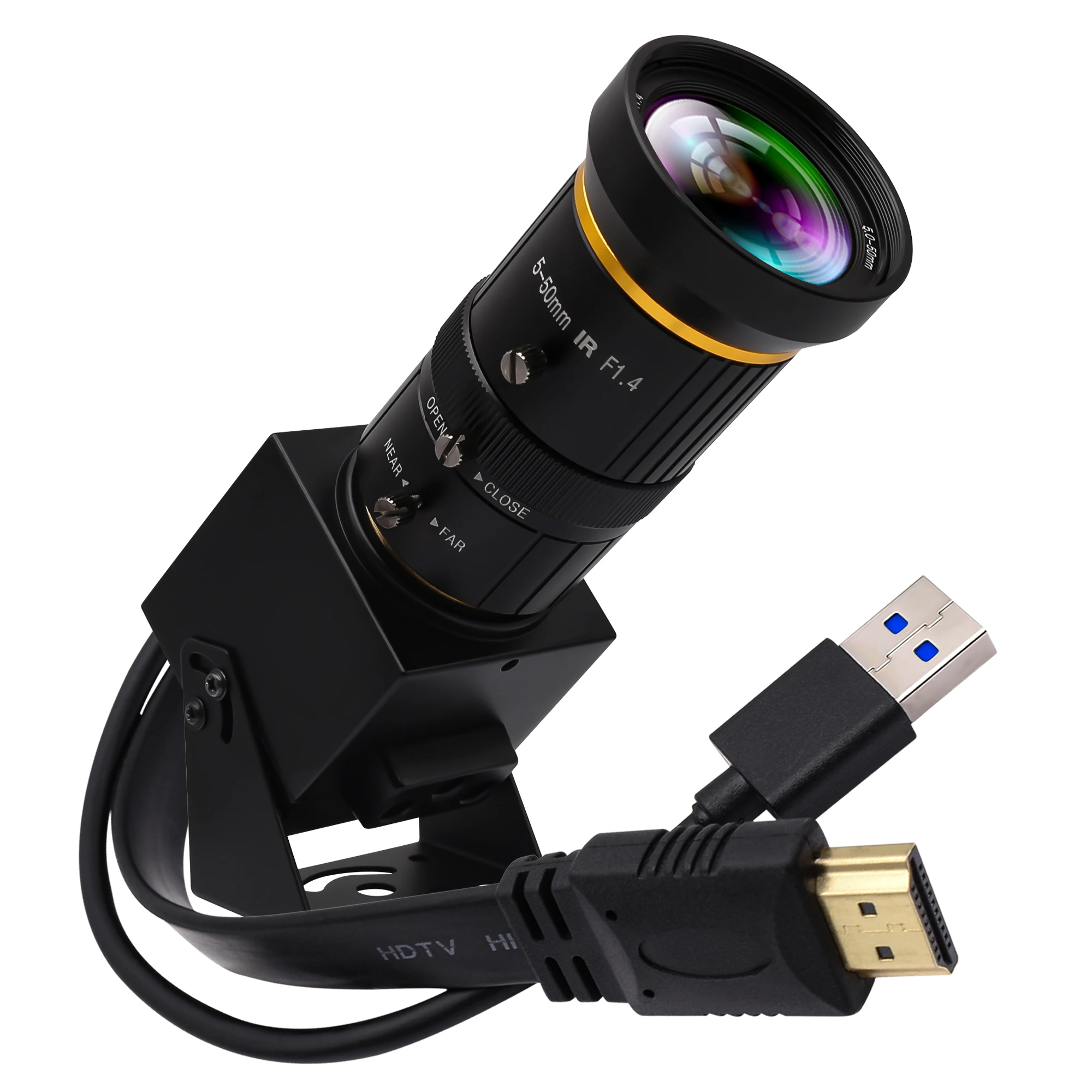ELP 4K USB3.0 Camera 60fps Varifocus 5-50mm Lens H.264 10X Zoom Industrial 4K Webcam UVC for Video Conferencing, Online Teaching