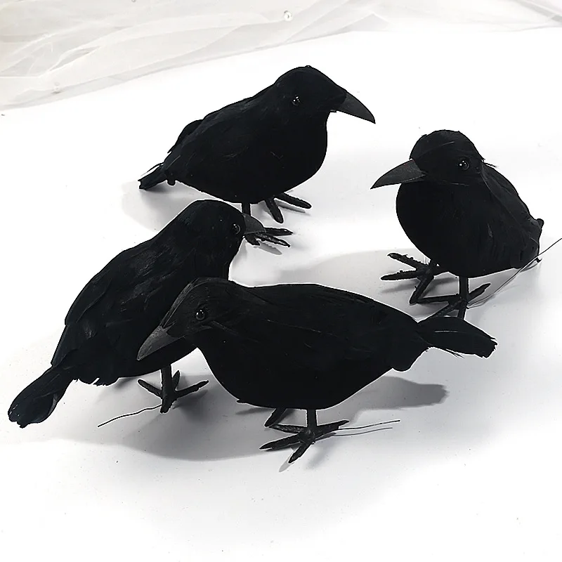 Halloween realistic black crow, retro style, artificial feathers - decorative props, indoor decoration, no need for electricity