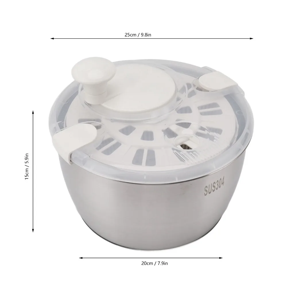 Stainless Steel PP Salad Spinner Large Capacity Multifunctional Fruit Washer Manual Operation Drainage Basket Lettuce Spinner