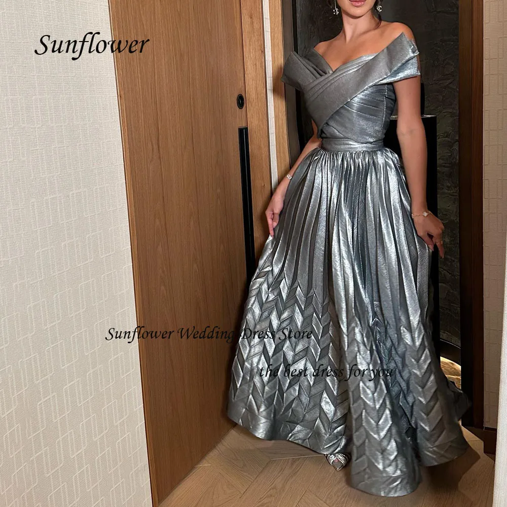 Sunflower Off the Shoulder Evening Dress 2023 Slim Pleat Backless Satin Prom dress A-LINE Ankle-Length Pary Dress