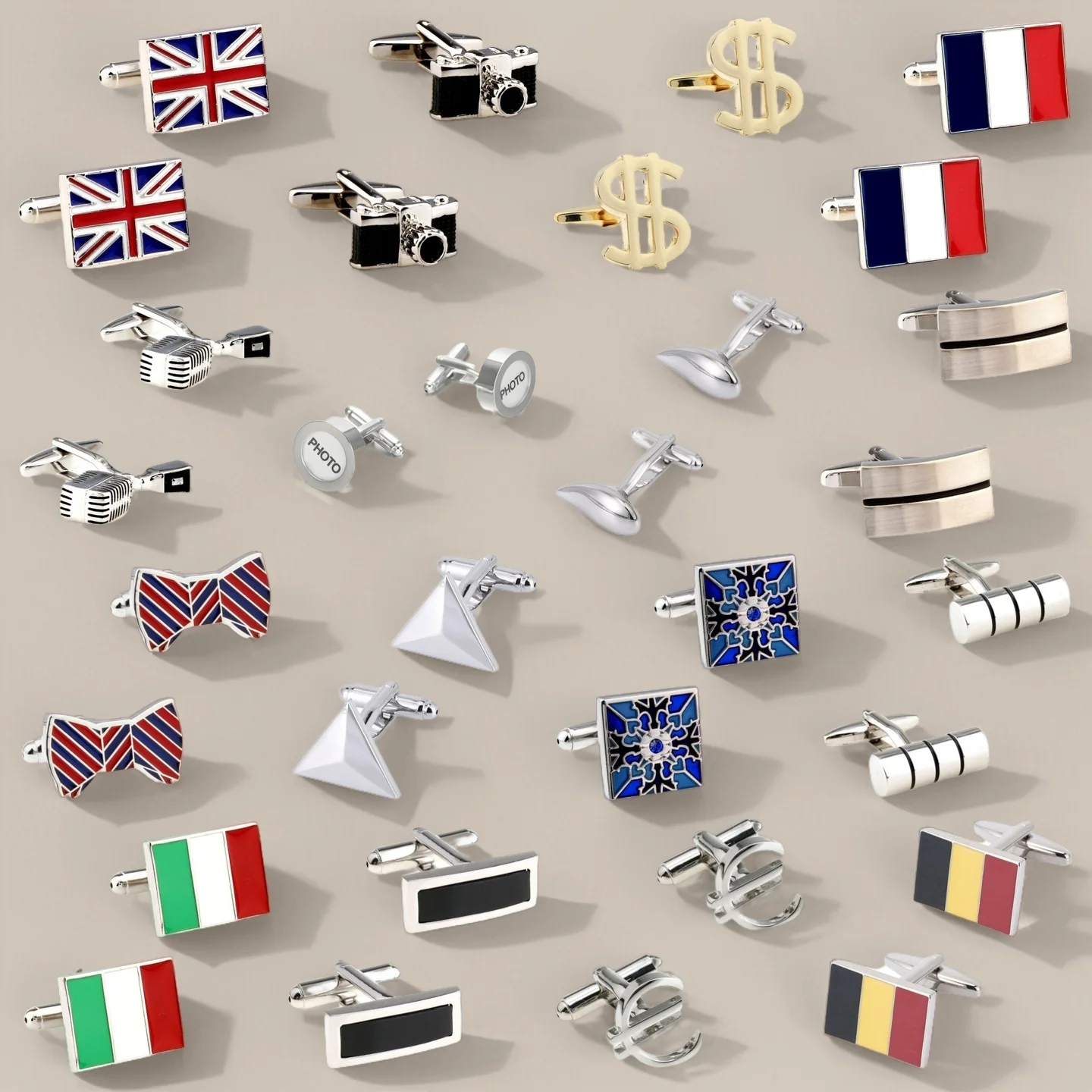28 Styles Flag Photo Camera Cufflinks Men Triangle Bow Painting Cuff Links 1 Pair