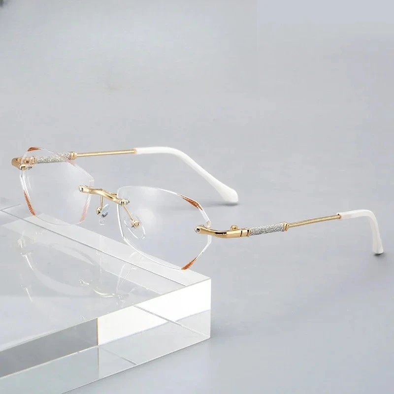 Luxury Frameless HD Lens Anti Blue Light Blocking Reading Glasses Vintage Style Ultra-lightweight and High-end for Women Eyewear
