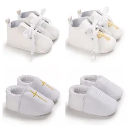 New Newborn Baby White Baptismal Shoes Baby Anti Slip Fashionable Walking Shoes Baby Cross Baptismal Shoes