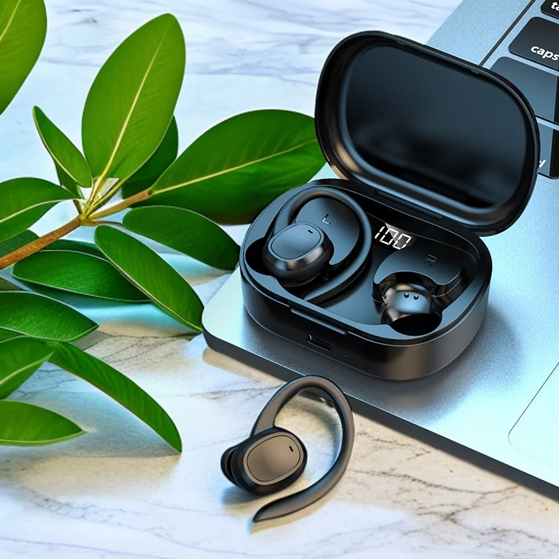 

Hanging wireless Bluetooth earphones with long battery life and digital display charging compartment Bluetooth earphones