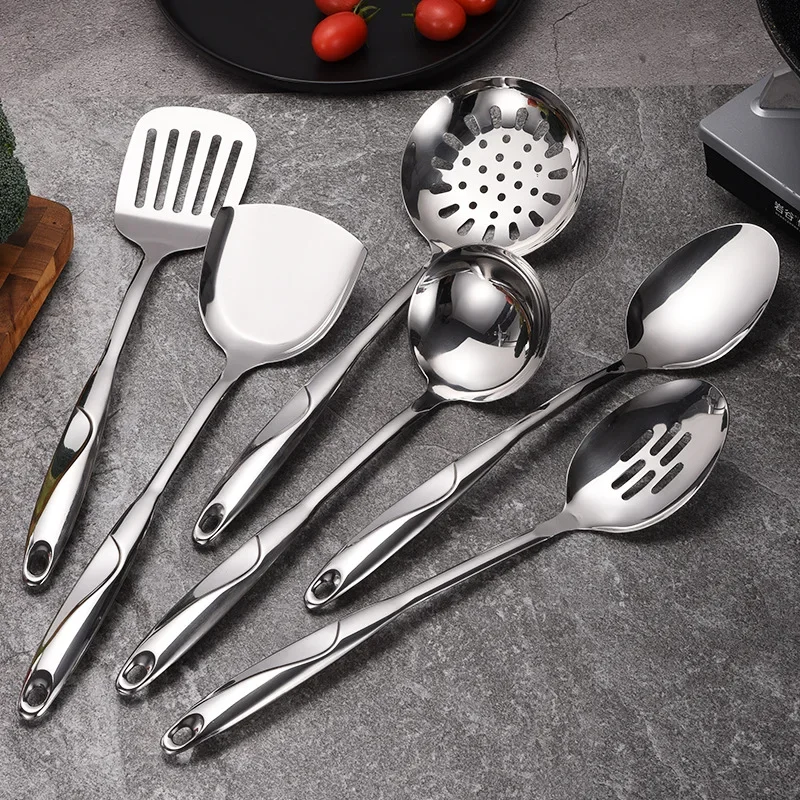 Non-Magnetic S-Shaped Stainless Steel Handle Kitchen Utensils Set Six Pieces Hollow Handle Wok Spatula Mermaid Porridge Spoon