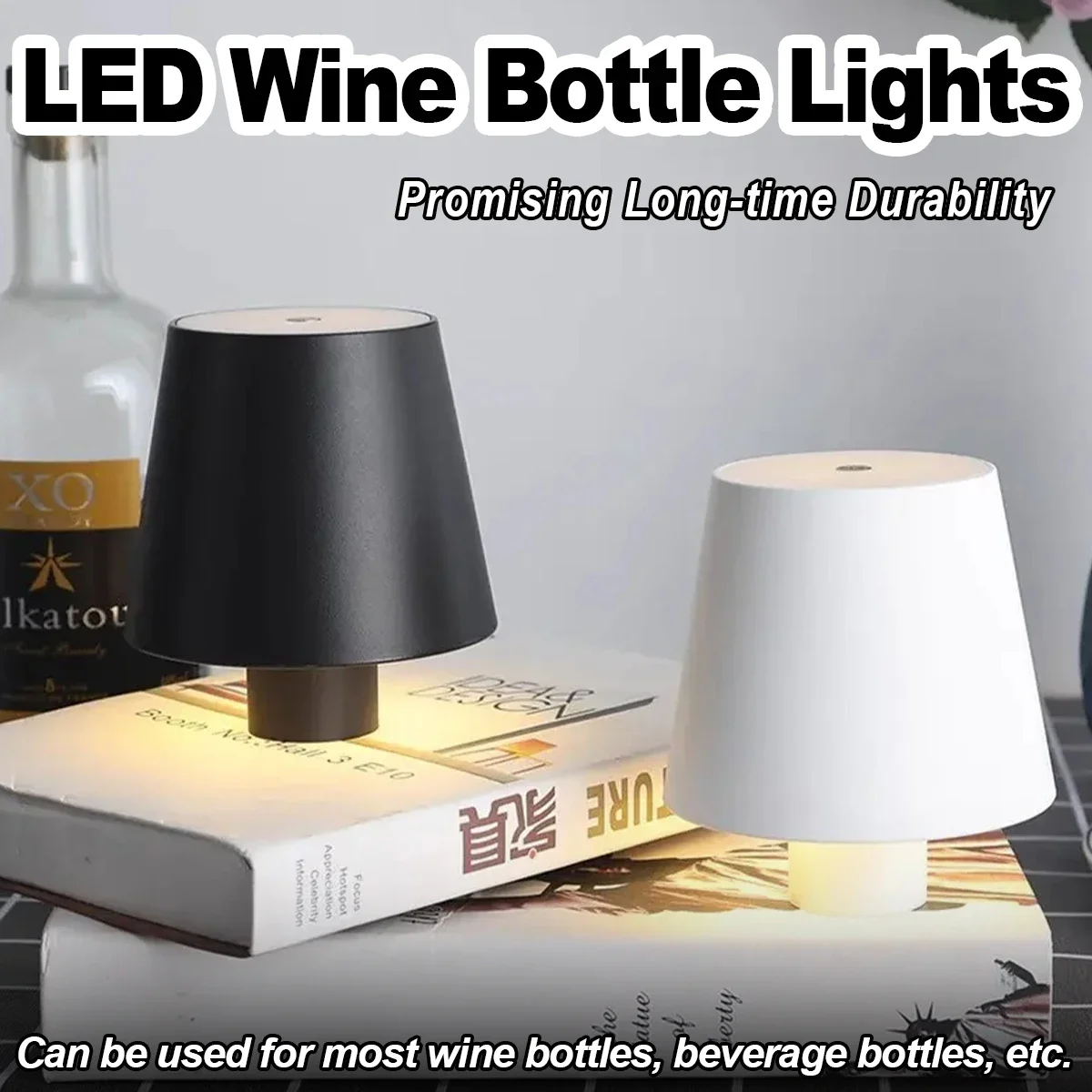 

GEFENSIWine Bottle Table Lamp Touch Control With Sensor Led Desktop Dimming Color White Wireless Rechargeable Light Bedside Retr