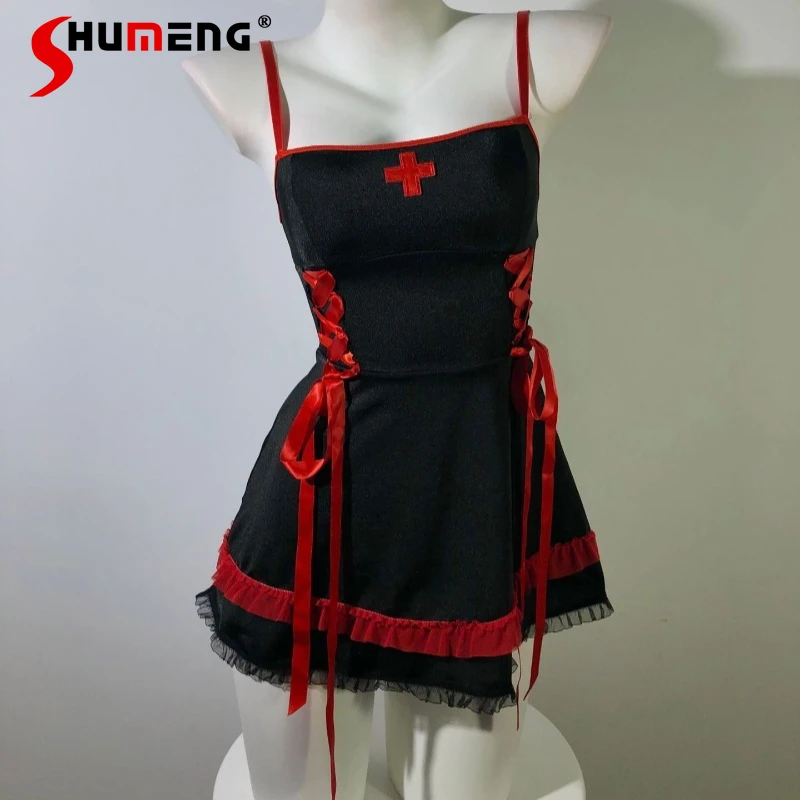 

Sexy Pure Desire Thin Strap Charming Nightgowns Female Temptation Nightdress Lingerie Set Women Black Underwear Sleepshirts