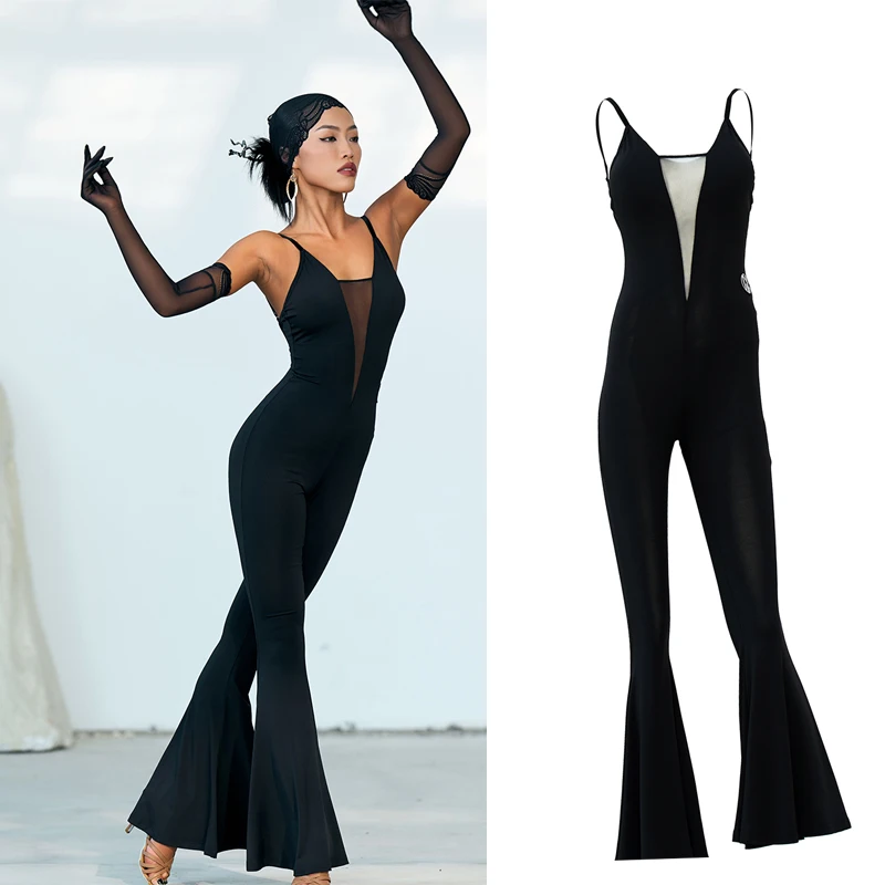 2023 Latin Dance Performance Costumes For Women Sexy Sling Jumpsuit Chacha Rumba Tango Competition Dress Latin Dance Pants