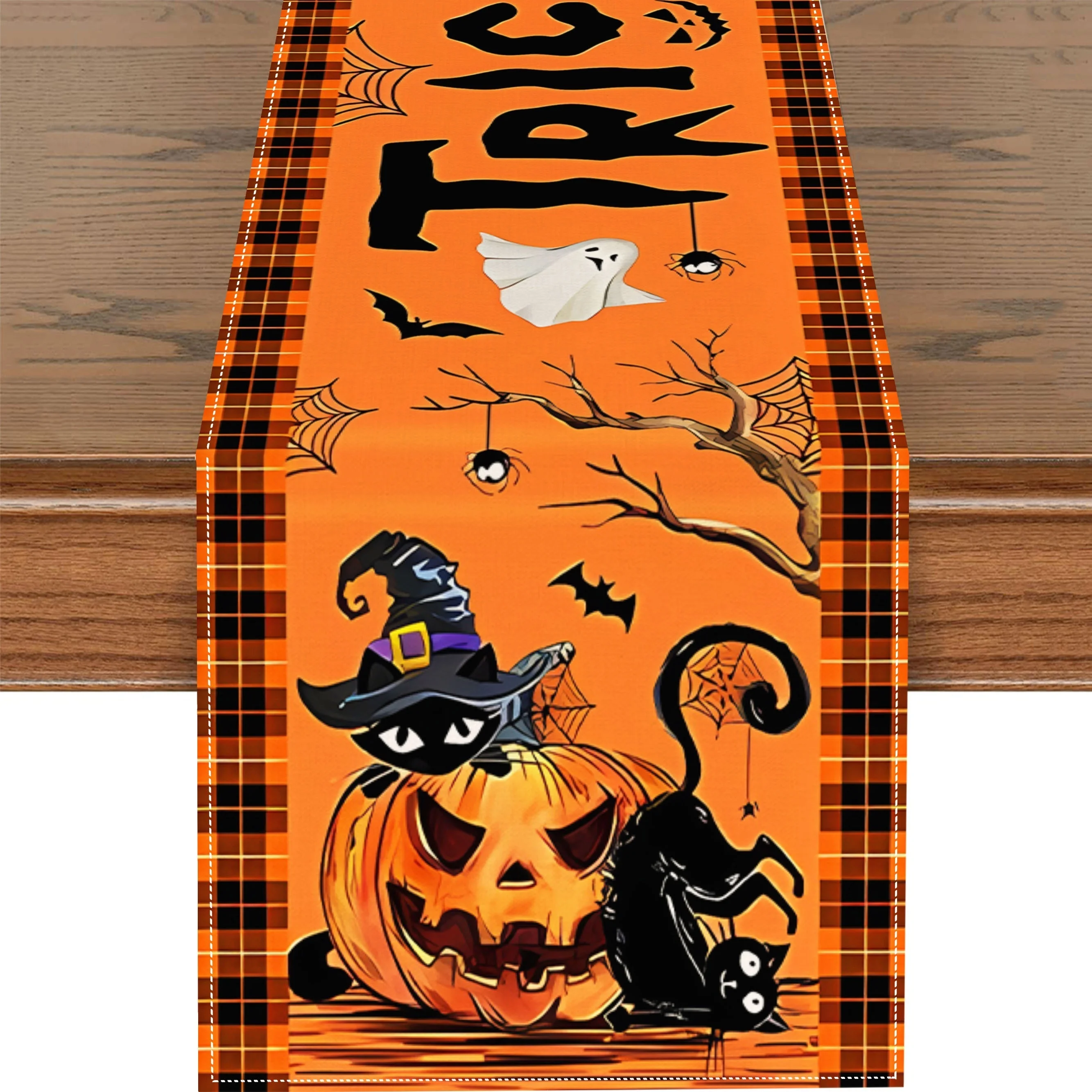 1pc Table Runner Halloween with Pumpkin And Haunted Castle Patterns Tablecloth For Dining Room Parties Holiday Table Decor Dark