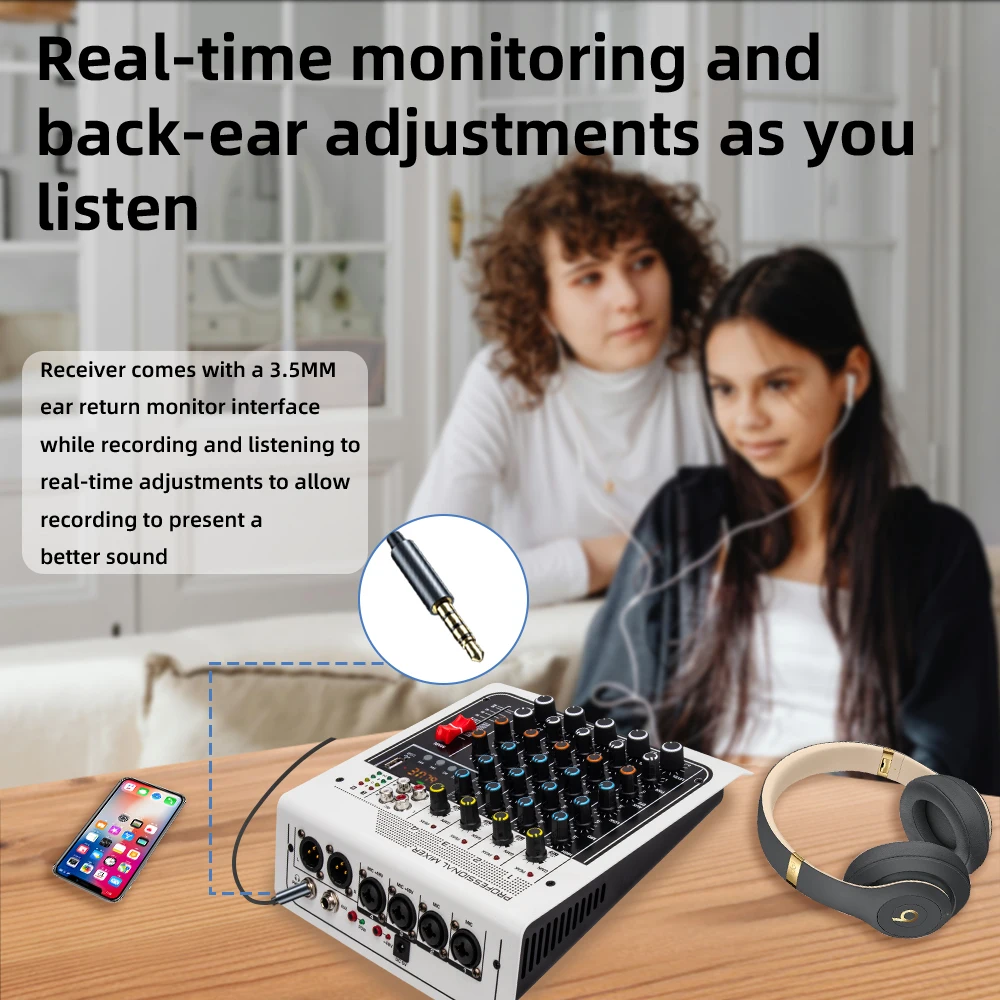 6 Channel Audio Mixer Outdoor Conference Audio USB Bluetooth-compatible Reverb Audio processor Sing Live with Sound Card Mixers