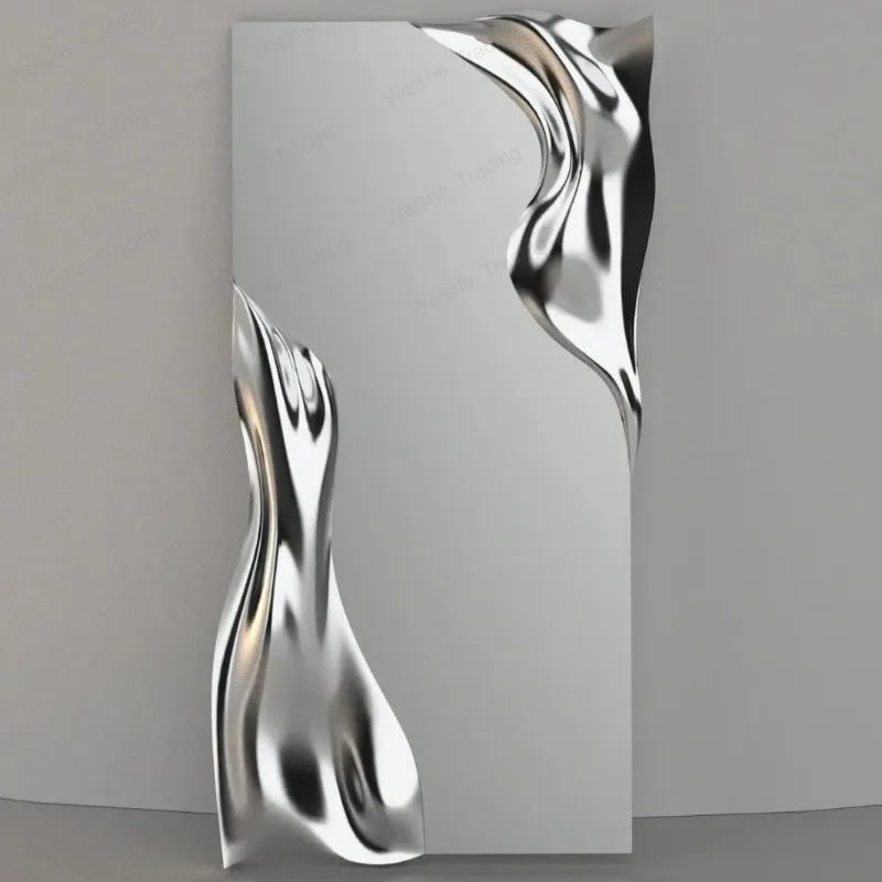 -High-end Light Luxury Water Ripple Home Villa Floor Mirror Dressing Mirror Visual Decorative Mirror