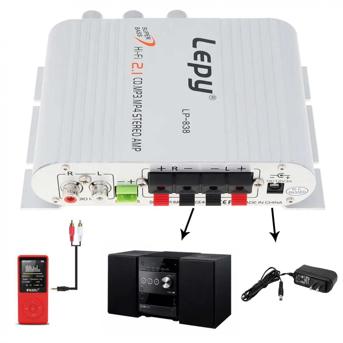 200 واط مكبرات الصوت سيارة 12 فولت 2CH البسيطة مرحبا فاي مكبر للصوت الداعم راديو MP3 ستيريو لسيارة دراجة نارية المنزل #4