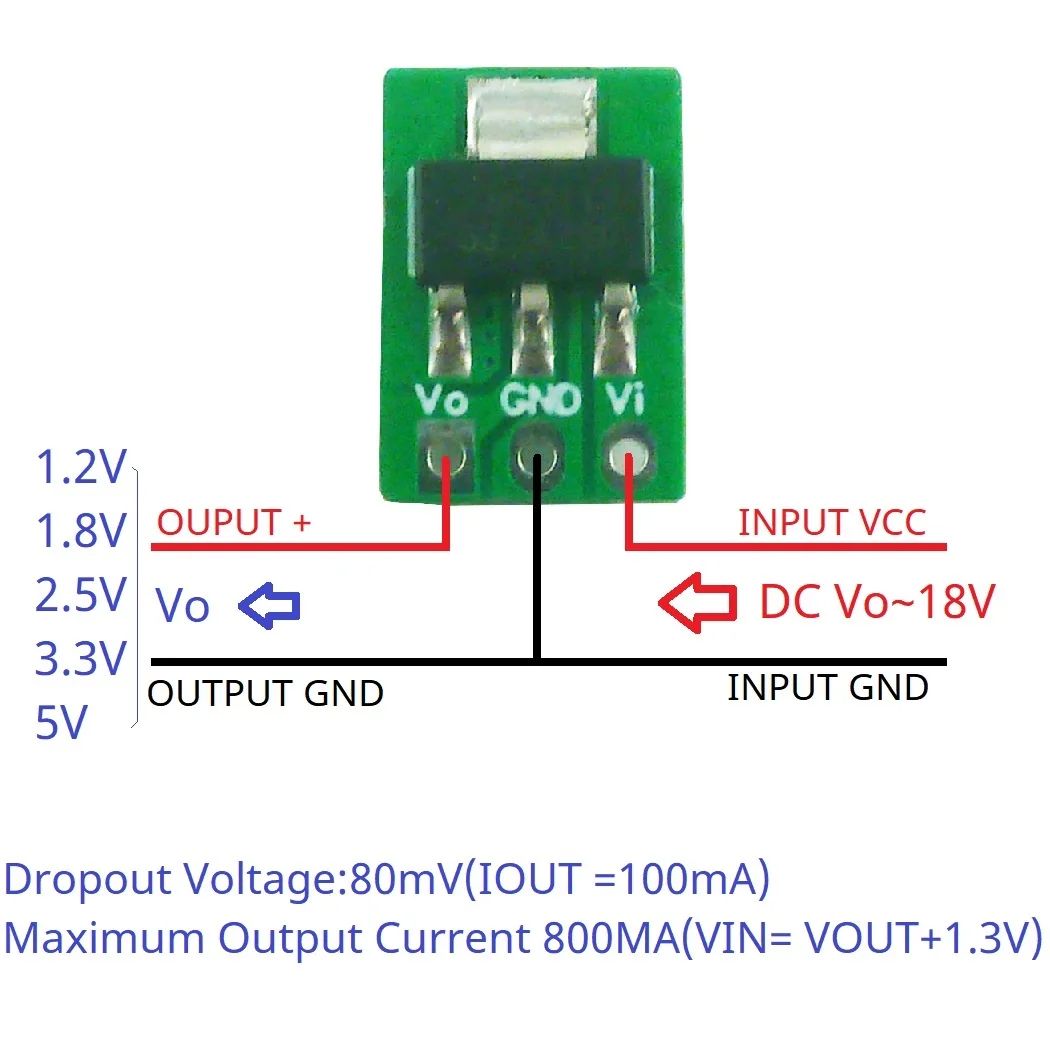 dla Arduino ESP32 Tiny Out 1A 1.2V 1.8V 2.5V 3.3V 5V 80MV Drop Voltage 60uA Standby Step-Down Buck LDO Module rep AMS1117 7805