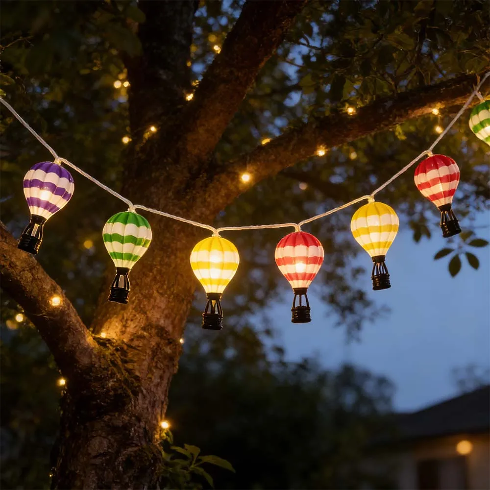 Horizontal Striped Hot Air Balloon Fairy String Lights, Balloon LED Lights for Outdoor Tree Patio Garden Wedding Holiday Decor
