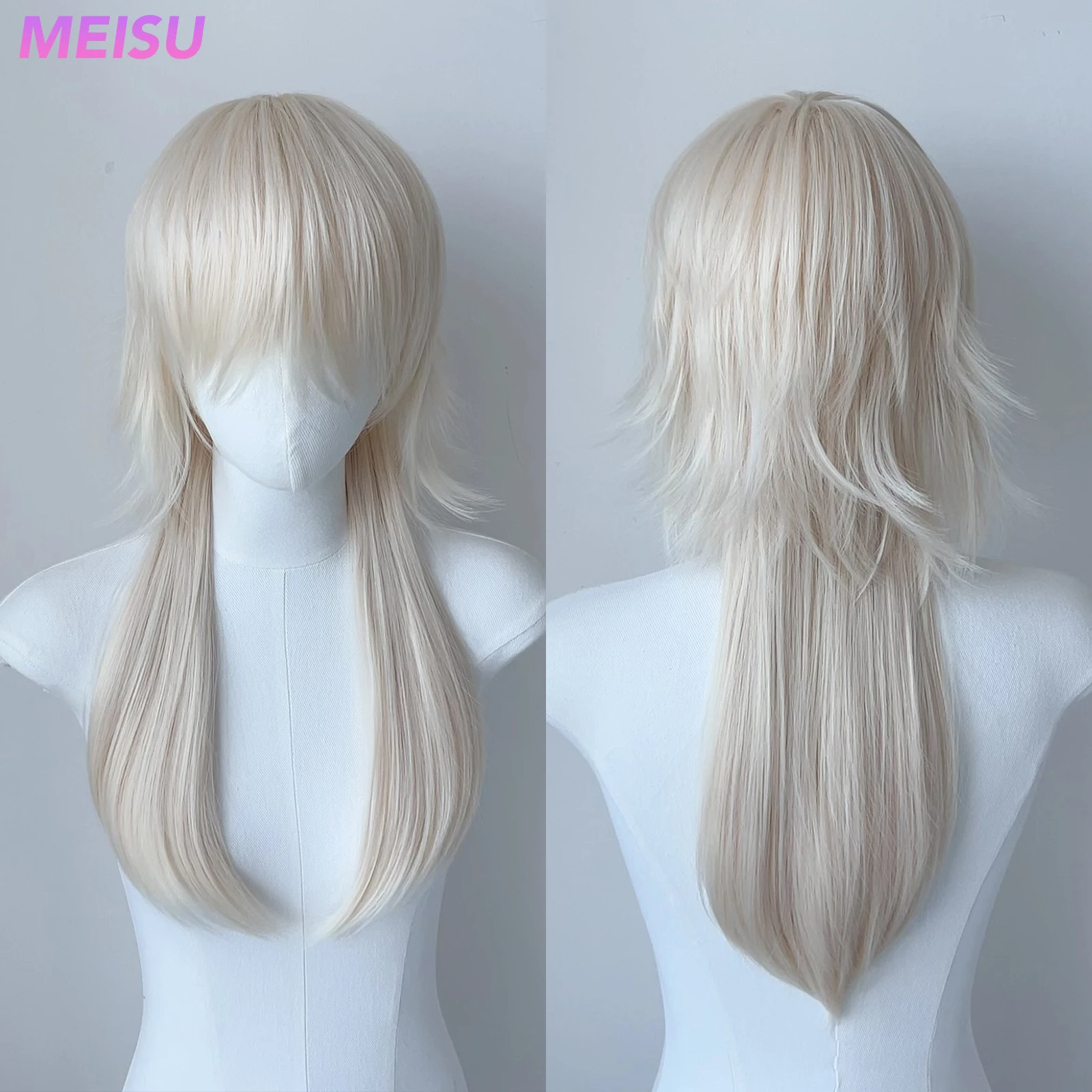 

MEISU 24 Inch Synthetic Mens Bangs Wig Cosplay Wolf Tail Wig Heat Resistant For Male Cosplay Wearing Use