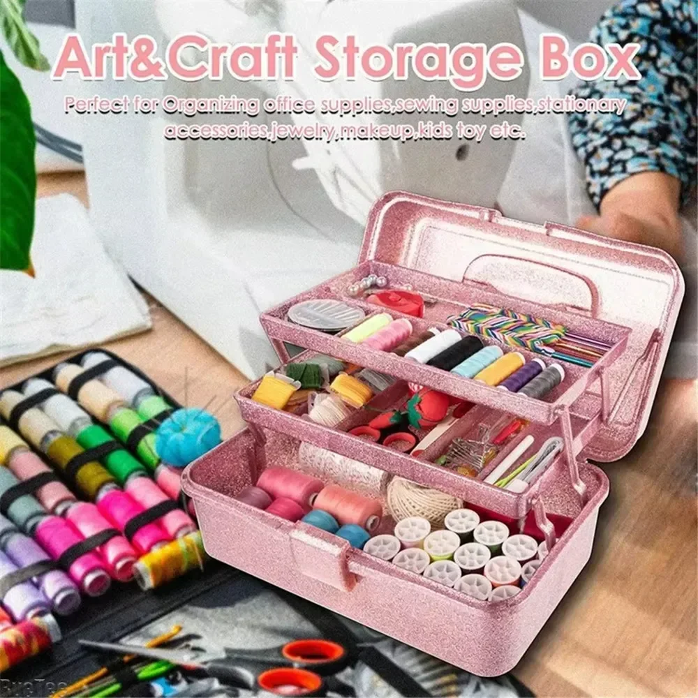3-layer Foldable Hand-held Storage Box All-glitter Beauty Cosmetics Prop Boxes with Handle Large-capacity Makeup Toolbox Homeuse