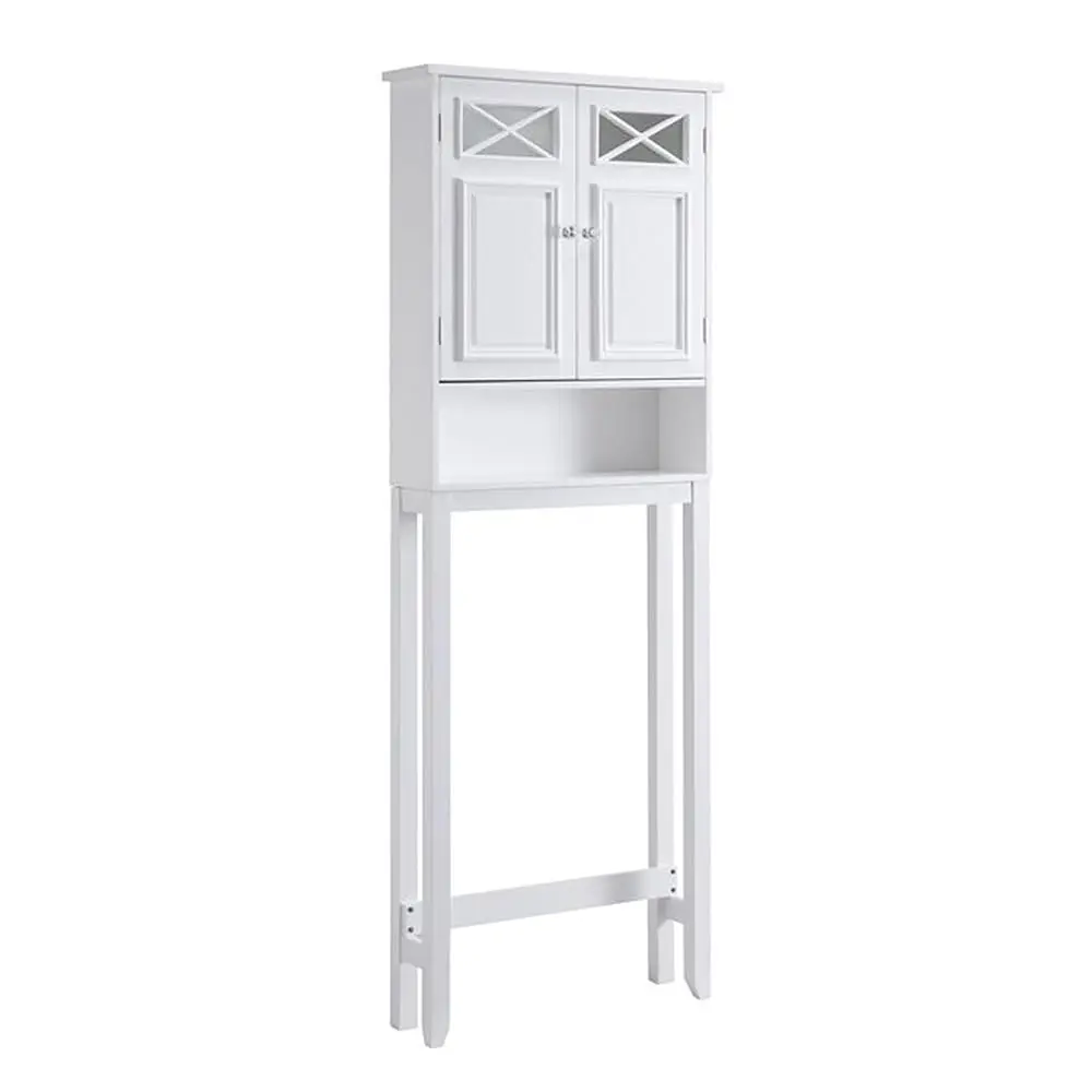

Dawson Wooden 2-Door Bathroom Etagere Over The Toilet Space Saver Cabinet With Interior Adjustable Shelf And Open Shelf, White