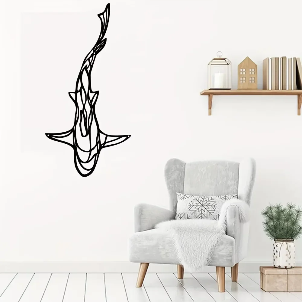 Minimalist Metal Shark Silhouette Wall Art - Stylish Iron Craft for Bedroom Decoration