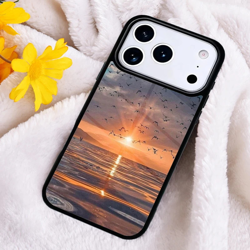 Funda de silicona con estampado de atardecer para iPhone 17 16 Pro Max 15 14 Pro 11 12 13 XR XS 6 7 8 Plus, a prueba de golpes