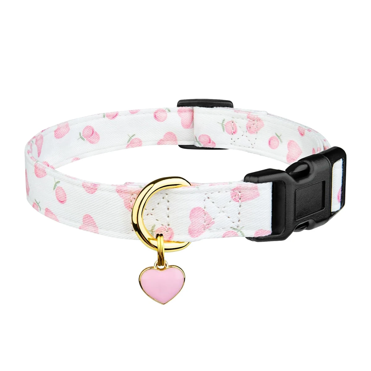 Solides Hundehalsband aus Baumwolle mit niedlichem Herz- und Erdbeer-Anhänger-Design, für kleine, mittelgroße und große Hunde, handgefertigter Anhänger für Haustiere, Katzen, Welpen – Detail 8