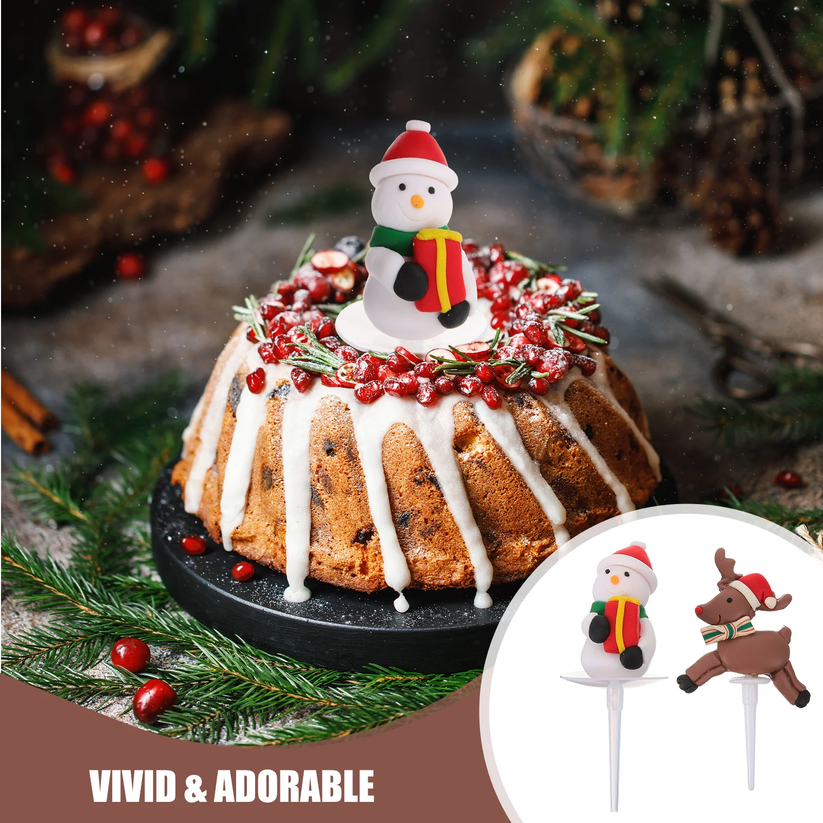 

2Pcs Polymer Clay Christmas Cake Toppers Santa Decorations for Cupcakes Desserts Table Desktop Ornaments Holiday Cake Decor