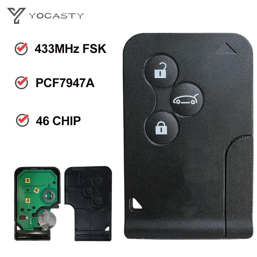 

YOCASTY Remote Card Key 433Mhz PCF7947A 46 Chip For Renault Megane II Scenic II Grand Scenic II 2003-20083 Button Replacement