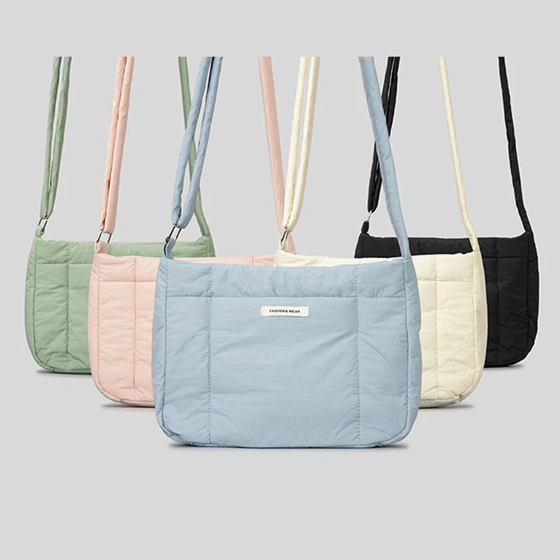 Casual Nylon Crossbody Bags Padded Women Shoulder Bags Light Weight Quilted Messenger Bag Simple Small Female Purses 2023