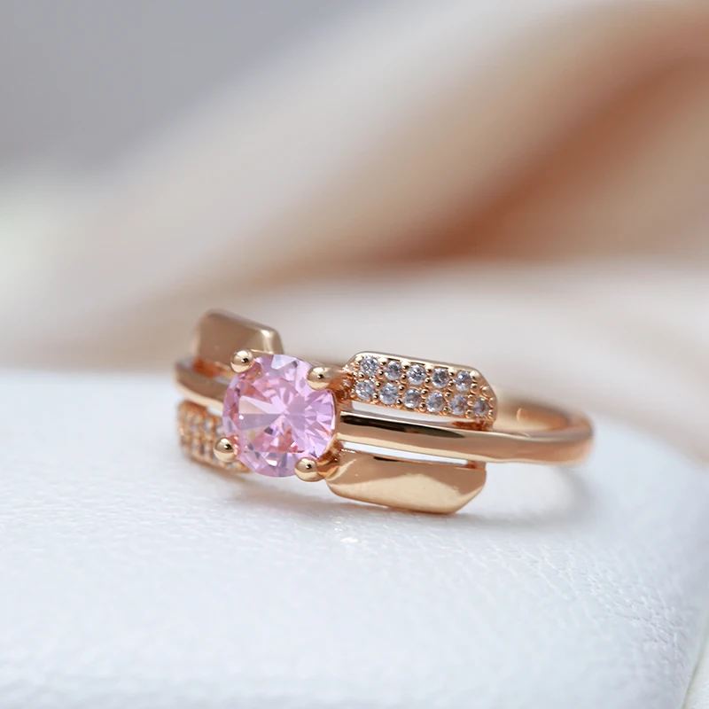 SYOUJYO Pink Cubic Zircon Women\'s Ring Luxury Design Romantic Brass Jewelry Gift For Girl Easy Matching Accessories