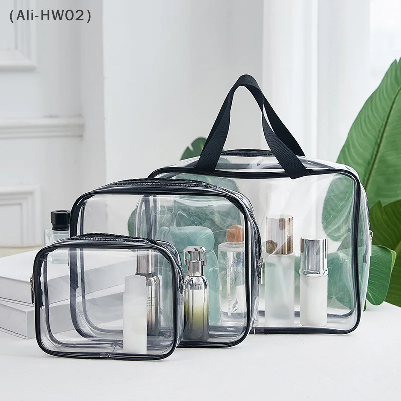 3 Pcs Travel Toiletry Bag Set Summer Transparent Women's Makeup Bag PVC Waterproof Handbag Large Capacity Portable Cosmetic Bag